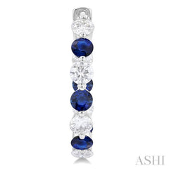 3.3 MM Round Cut Sapphire and 1 5/8 Ctw Round Cut Diamond Precious Inside-Out Alternating Hoop Earrings in 14K White Gold