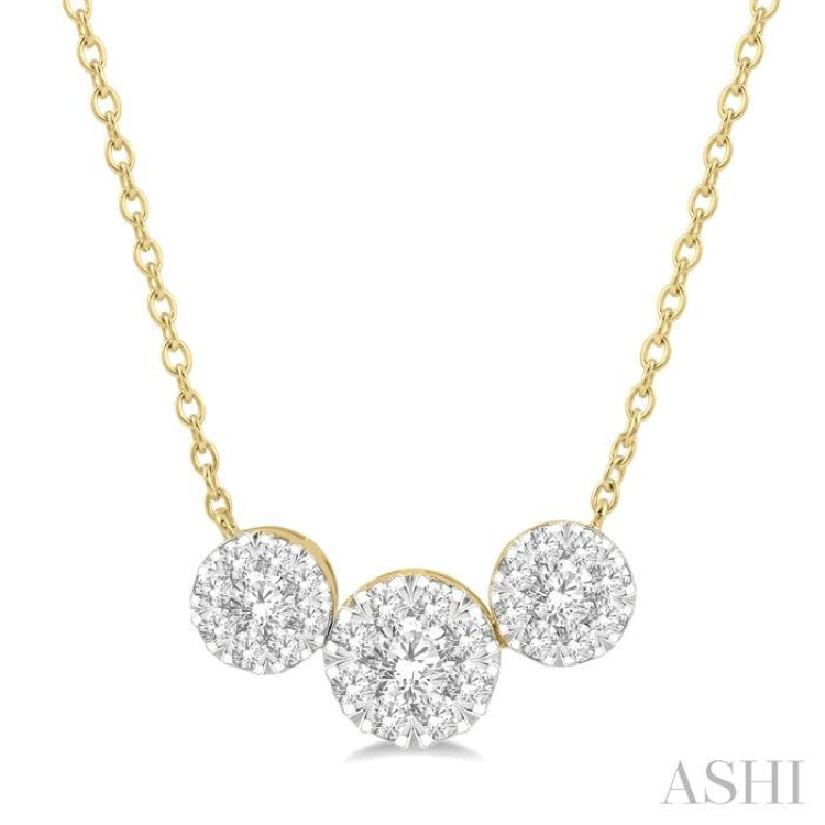 1 1/2 ctw 3-Stone Lovebright Round Cut Diamond Necklace in 14K Yellow & white Gold