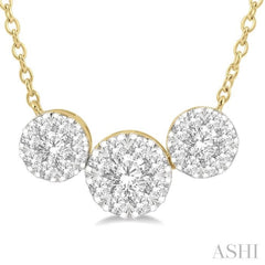 1 1/2 ctw 3-Stone Lovebright Round Cut Diamond Necklace in 14K Yellow & white Gold