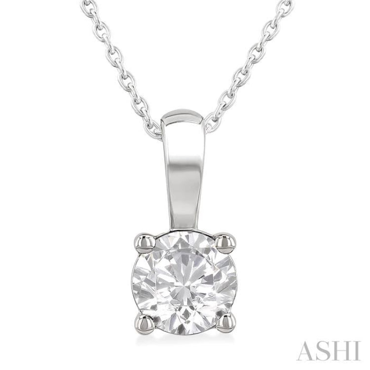 3/4 Ctw Prong Set Round Cut Diamond Solitaire Pendant With Chain in 14K White Gold