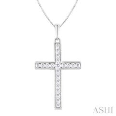 1/2 Ctw Round Cut Diamond Channel Set 1-Inch Plate Cross Pendant With Chain in 14K White Gold