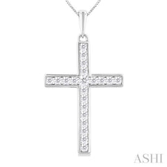1/2 Ctw Round Cut Diamond Channel Set 1-Inch Plate Cross Pendant With Chain in 14K White Gold