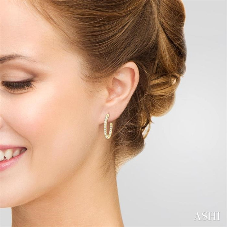1/6 Ctw French Pave Set Round Cut Diamond Fashion Half Hoop Earrings in 14K Yellow Gold
