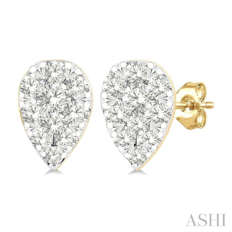 1/6 Ctw Lovebright Petite Pear Shape Round Cut Diamond Fashion Stud Earrings in 10K Yellow Gold