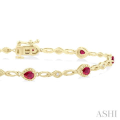 4X3 MM Pear Cut Ruby and 1/20 Ctw Round Cut Diamond Precious Fashion Bracelet in 10K Yellow Gold