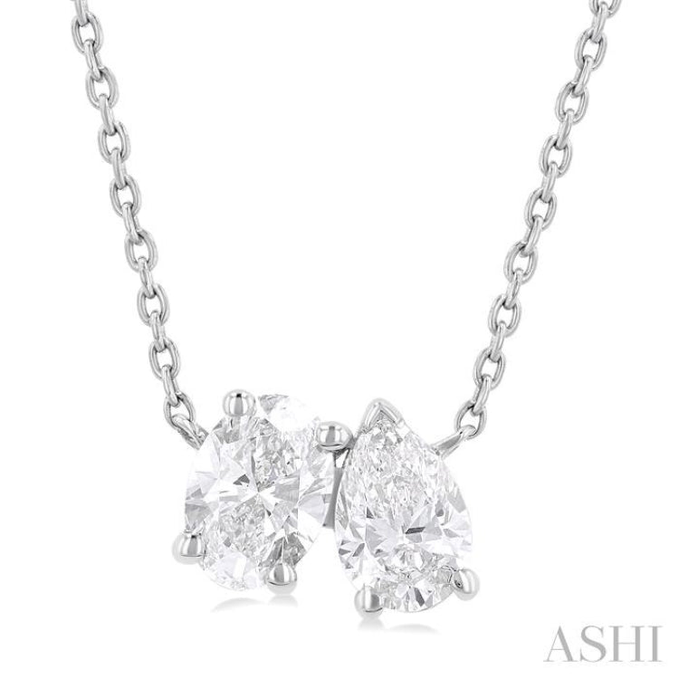 3/4 Ctw Toi Et Moi Oval and Pear Cut Diamond Pendant in 14K White Gold