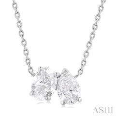 3/4 Ctw Toi Et Moi Oval and Pear Cut Diamond Pendant in 14K White Gold