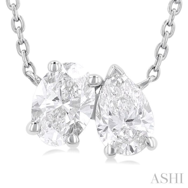 3/4 Ctw Toi Et Moi Oval and Pear Cut Diamond Pendant in 14K White Gold