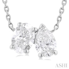 3/4 Ctw Toi Et Moi Oval and Pear Cut Diamond Pendant in 14K White Gold
