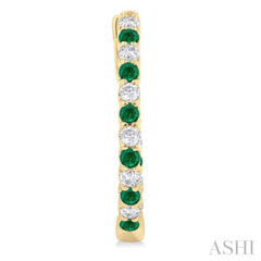 1.8 MM Emerald and 1/2 ctw Round Cut Inside-Out Diamond Precious Hoop Earrings in 14K Yellow Gold