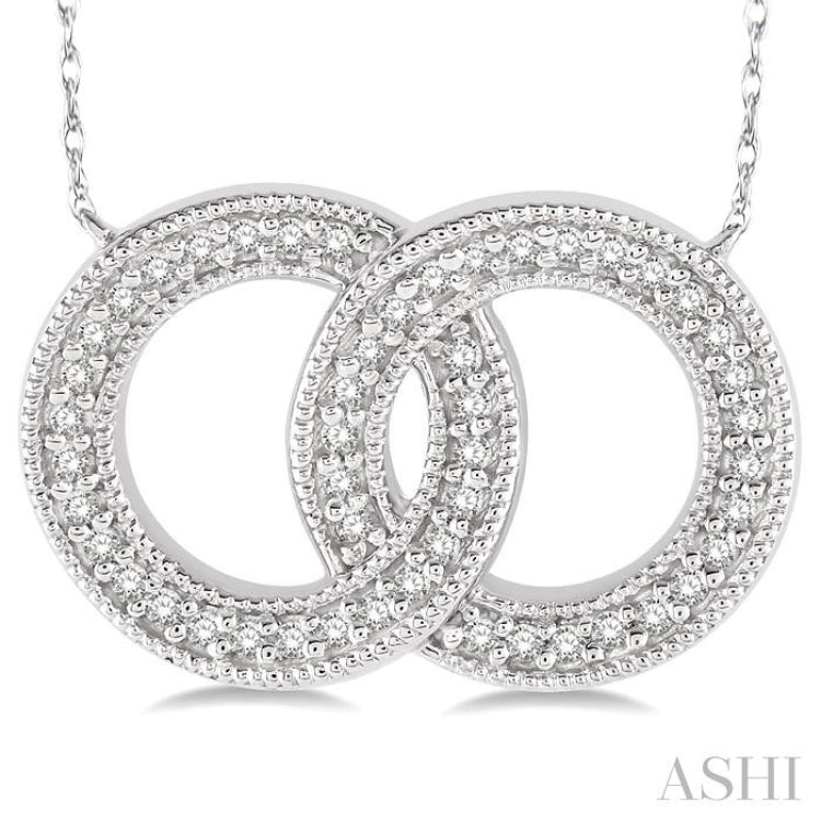1/5 ctw Interlocked Double Circle Pendant With Link Chain in 10K White Gold
