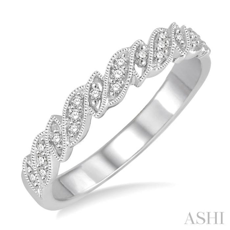 1/10 ctw Round Cut Diamond Vintage Wedding Band in 14K White Gold