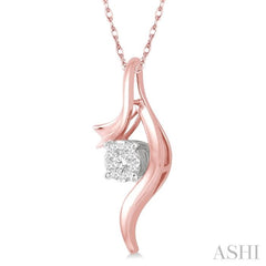 1/6 ctw Curved Lovebright Round Cut Diamond Pendant in 14K Rose and White Gold with chain