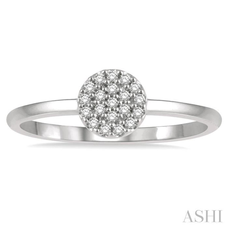 1/10 ctw Disc Shape Center Round Cut Diamond Petite Fashion Ring in 10K White Gold