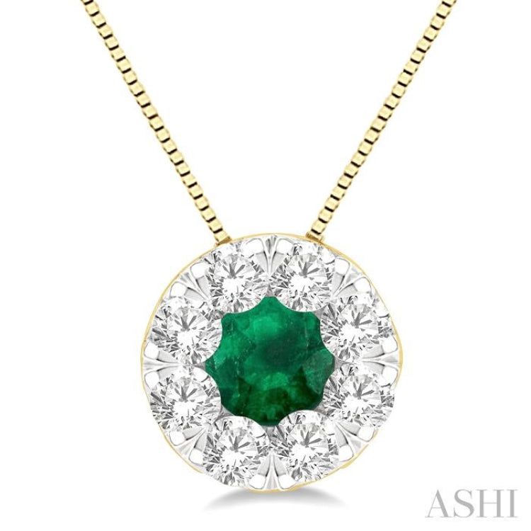 3.8 MM Emerald and 1/3 ctw Round Cut Cut Lovebright Diamond Precious Pendant With Chain in 14K Yellow and White Gold