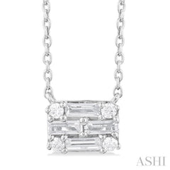 1/4 Ctw Fusion Baguette and Round Cut Diamond Pendant With Chain in 14K White Gold