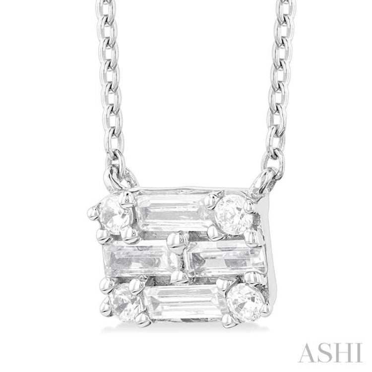 1/4 Ctw Fusion Baguette and Round Cut Diamond Pendant With Chain in 14K White Gold