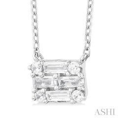1/4 Ctw Fusion Baguette and Round Cut Diamond Pendant With Chain in 14K White Gold
