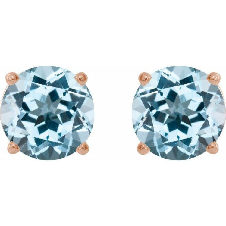 14K Rose 7 mm Natural Sky Blue Topaz Stud Earrings