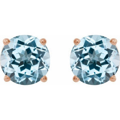 14K Rose 7 mm Natural Sky Blue Topaz Stud Earrings