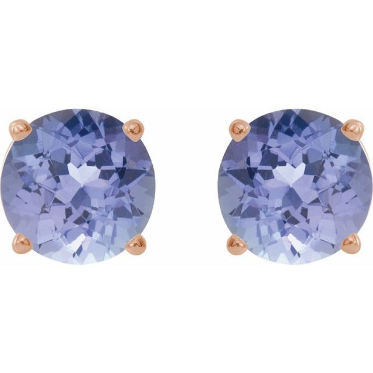 14K Rose 7 mm Natural Tanzanite Stud Earrings