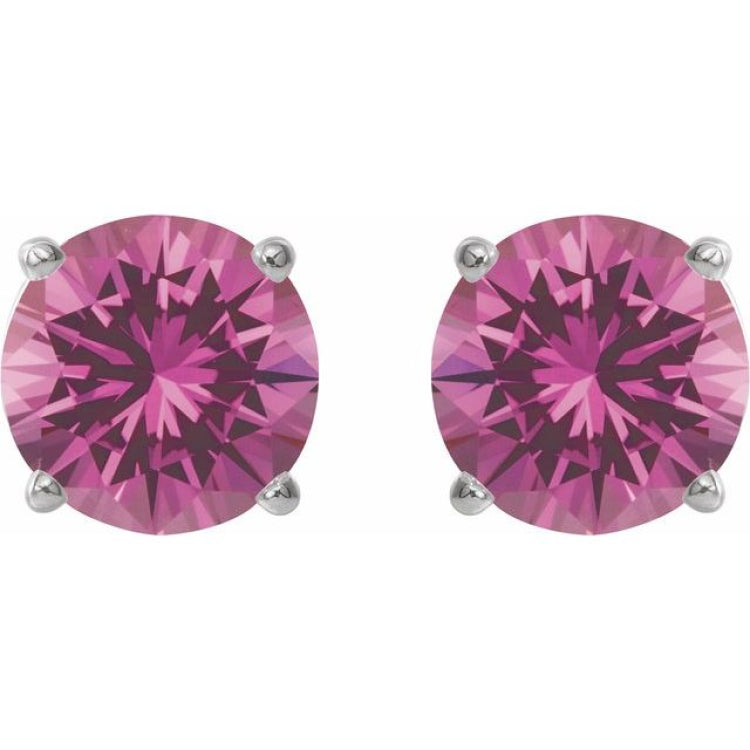 14K White 7 mm Lab-Grown Pink Sapphire Stud Earrings