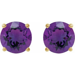 14K Yellow 7 mm Natural Amethyst Stud Earrings