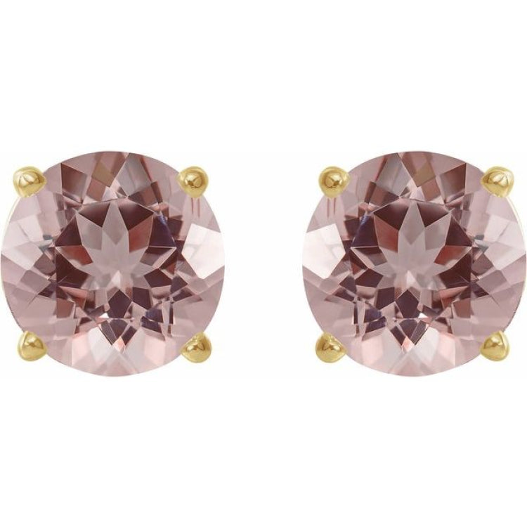 14K Yellow 7 mm Natural Pink Morganite Stud Earrings