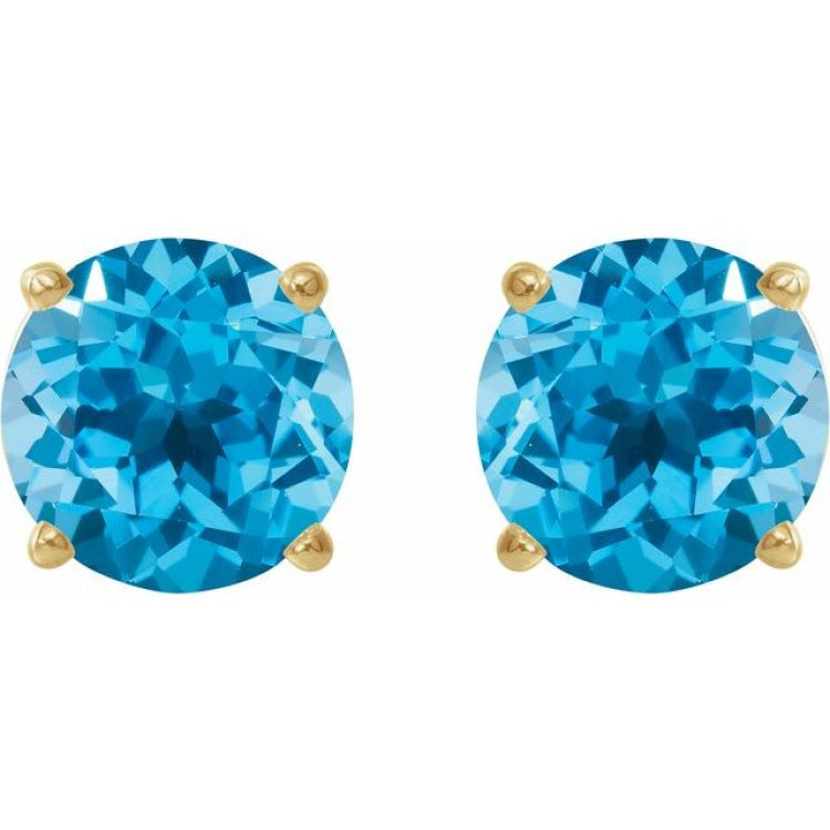 14K Yellow 7 mm Natural Swiss Blue Topaz Stud Earrings