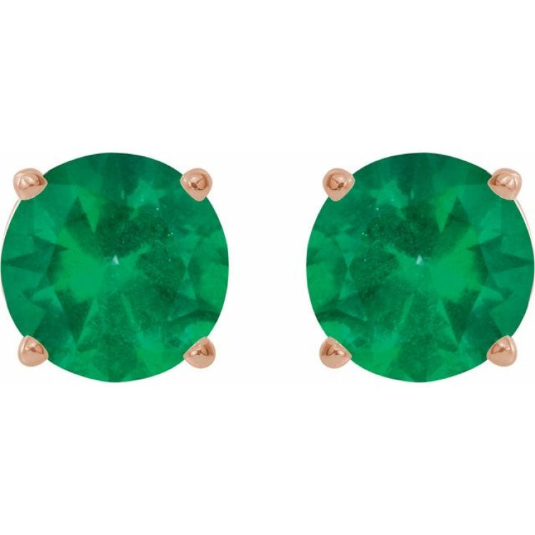 14K Rose 8 mm Lab-Grown Emerald Stud Earrings