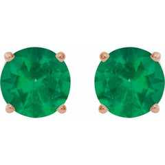 14K Rose 8 mm Lab-Grown Emerald Stud Earrings