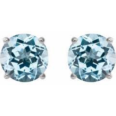 14K White 8 mm Natural Sky Blue Topaz Stud Earrings