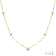 1/3 Ctw Clover Motif Bezel Set Round Cut Diamond Station Necklace in 10K Yellow Gold