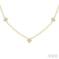1/3 Ctw Clover Motif Bezel Set Round Cut Diamond Station Necklace in 10K Yellow Gold