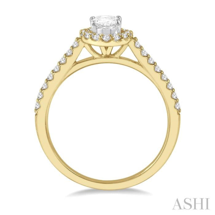 1/3 Ctw Oval Shape Semi-Mount Diamond Engagement Ring in 14K Yellow and White Gold