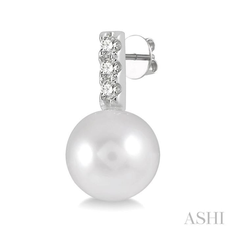 7 MM Cultured Pearls and 1/10 Ctw Round Cut Diamond Earrings in 14K White Gold