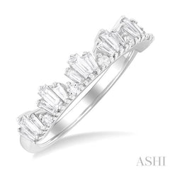 5/8 ctw Baguette and Round Cut Diamond Stackable Fashion Band in 14K White Gold