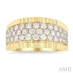 1 1/6 Ctw Triple Row Round Cut Diamond Fashion Wide Band in 14K Yellow Gold