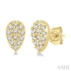 1/10 Ctw Pear Shape Round Cut Diamond Petite Earrings in 10K Yellow Gold