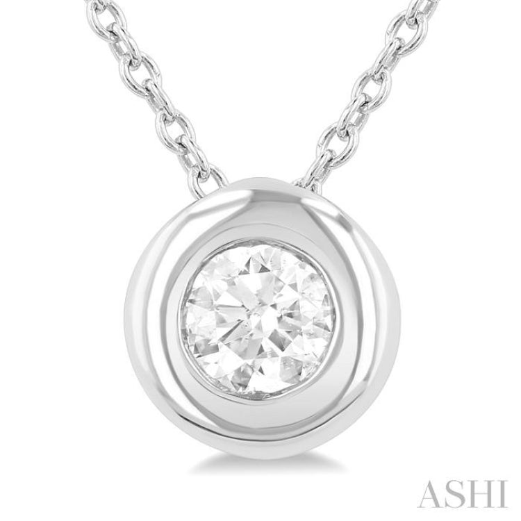 1/3 Ctw Bubble Bezel Set Round Cut Diamond Fashion Pendant With Chain in 14K White Gold