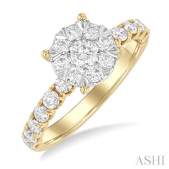 1 Ctw Lovebright Circular Shaped Round Cut Diamond Engagement Ring in 14K Yellow and White Gold