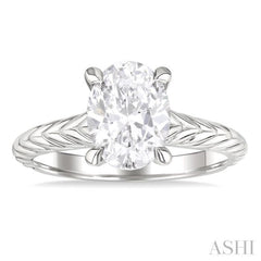 1/20 Ctw Oval Shape Round Cut Diamond Semi-Mount Engagement Ring in 14K White Gold