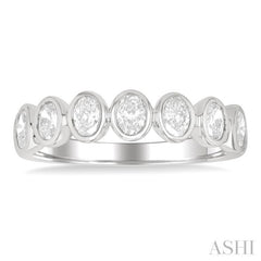 1 Ctw 7-Stone Bezel Set Oval Cut Diamond Fashion Band in 14K White Gold
