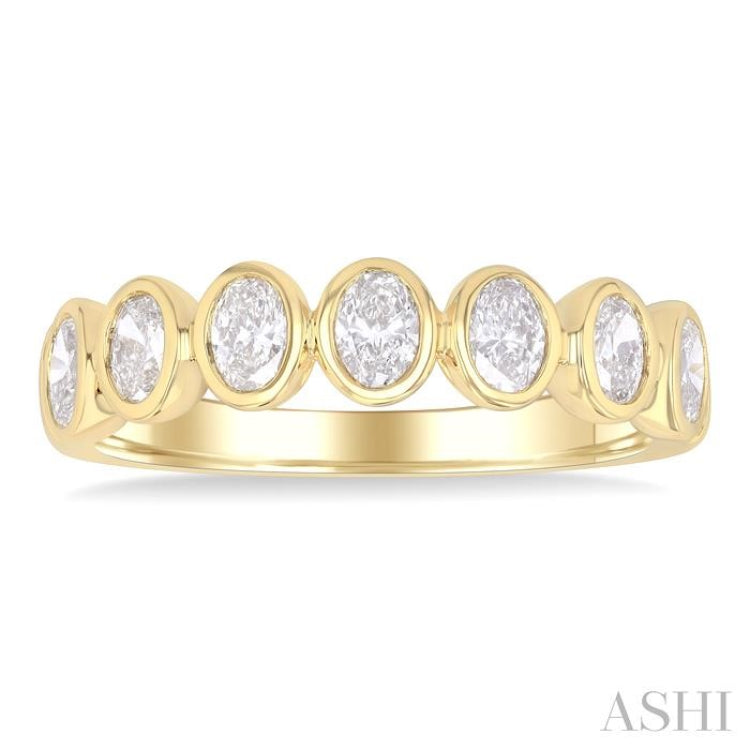 1 Ctw 7-Stone Bezel Set Oval Cut Diamond Fashion Band in 14K Yellow Gold