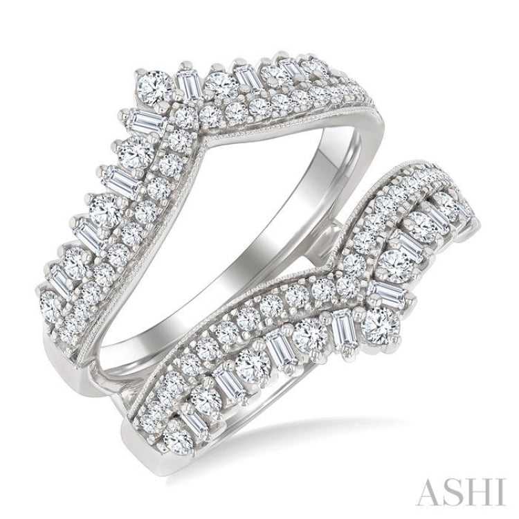 1.00 Ctw Chevron Baguette and Round Cut Diamond Insert Ring in 14K White Gold