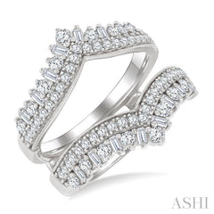 1.00 Ctw Chevron Baguette and Round Cut Diamond Insert Ring in 14K White Gold
