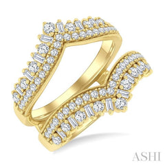 1.00 Ctw Chevron Baguette and Round Cut Diamond Insert Ring in 14K Yellow Gold