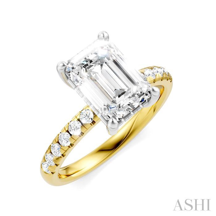 1/3 Ctw Emerald Shape Round Cut Diamond Semi-Mount Engagement Ring in 14K Yellow and White Gold