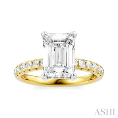 1/3 Ctw Emerald Shape Round Cut Diamond Semi-Mount Engagement Ring in 14K Yellow and White Gold