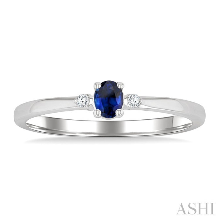 4x3 MM Oval Shape Sapphire and 1/50 Ctw Petite Round Cut Diamond Fashion Ring in 10K White Gold